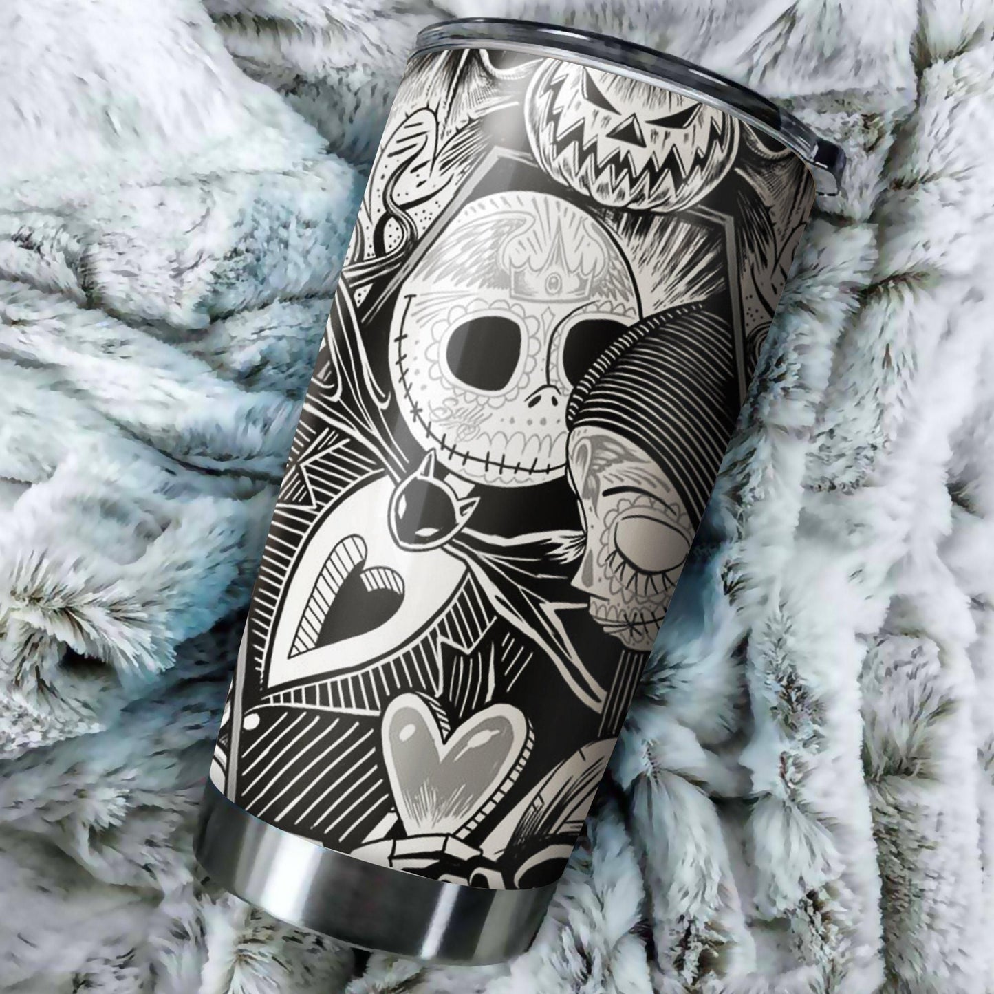  Nightmare Before Christmas Tumbler 20 Oz Jack And Sally Sugar Skull Black White Tumbler Cup 20 Oz