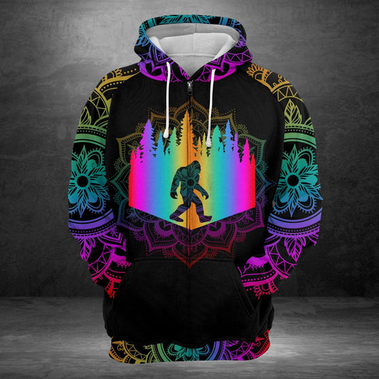 Unifinz Bigfoot Hoodie Bigfoot Multicolor Mandala Pattern In The Forest Adult Colorful Full Print 2022