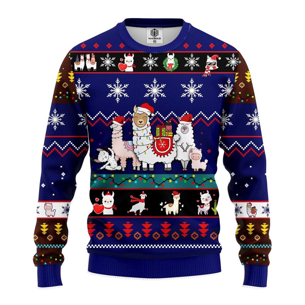 Llama Christmas Sweater Llama Family Blue Ugly Sweater