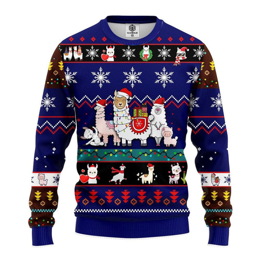 Llama Christmas Sweater Llama Family Blue Ugly Sweater