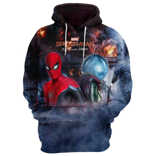 Spiderman Hoodie MV Spiderman Vs Mysterio Graphic Hoodie Gray Unisex