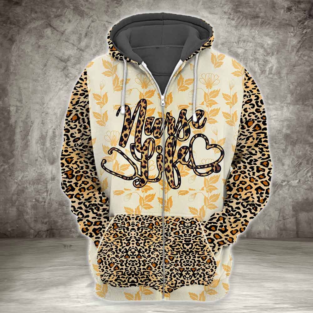 Unifinz Nurse Hoodie Nurse Life Leopard Pattern Yellow Hoodie Nurse Day Gift Nurse Apparel 2022