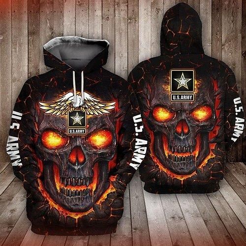 Unifinz Veteran Hoodie US Army Veteran Red Fire Skull Hoodie Veteran Apparel 2022