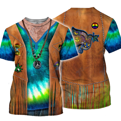  Hippie T-shirt Peace Pigeon Symbol Wearing Hippie Top Costume T-shirt Apparel Adult Full Print Full Size