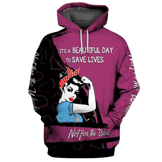 Unifinz Nurse Apparel It's A Beautiful Day To Save Life Black Pink Hoodie Nurse Hoodie 2022