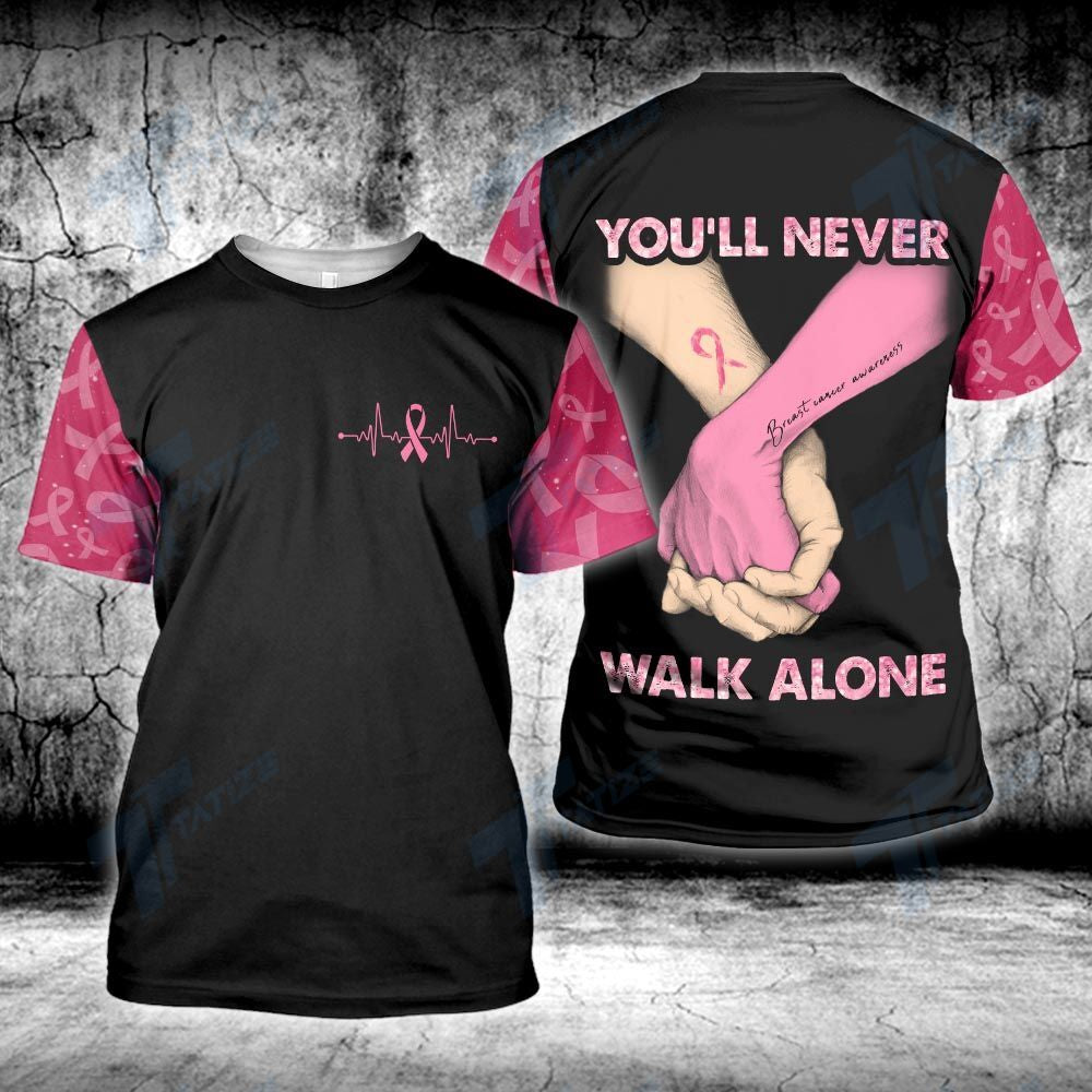  Breast Cancer T-shirt Breast Cancer You Never Walk Alone Holding Hand Pink Black T-shirt Breast Cancer Hoodie