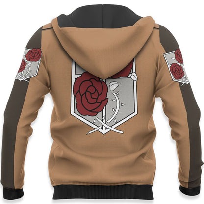  Attack On Titan Hoodie Stationary Guard Uniform Red Rose Brown Costume Hoodie Anime Clothing Adult Unisex