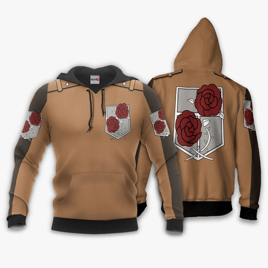  Attack On Titan Hoodie Stationary Guard Uniform Red Rose Brown Costume Hoodie Anime Clothing Adult Unisex