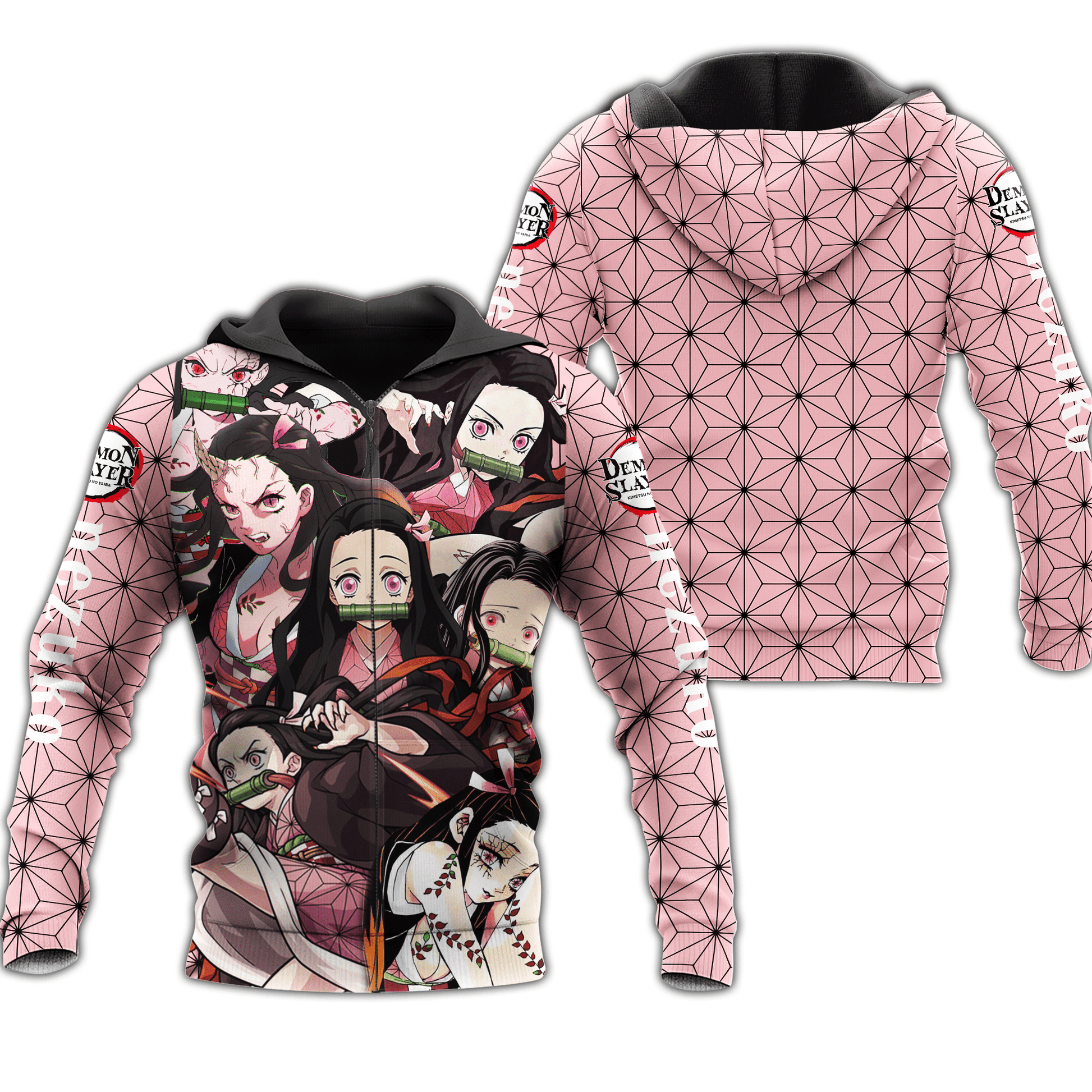 Unifinz Demon Slayer Hoodie Nezuko Kamado Pink Pattern Kimetsu No Yaiba Logo Zip Hoodie Demon Slayer Apparel 2022