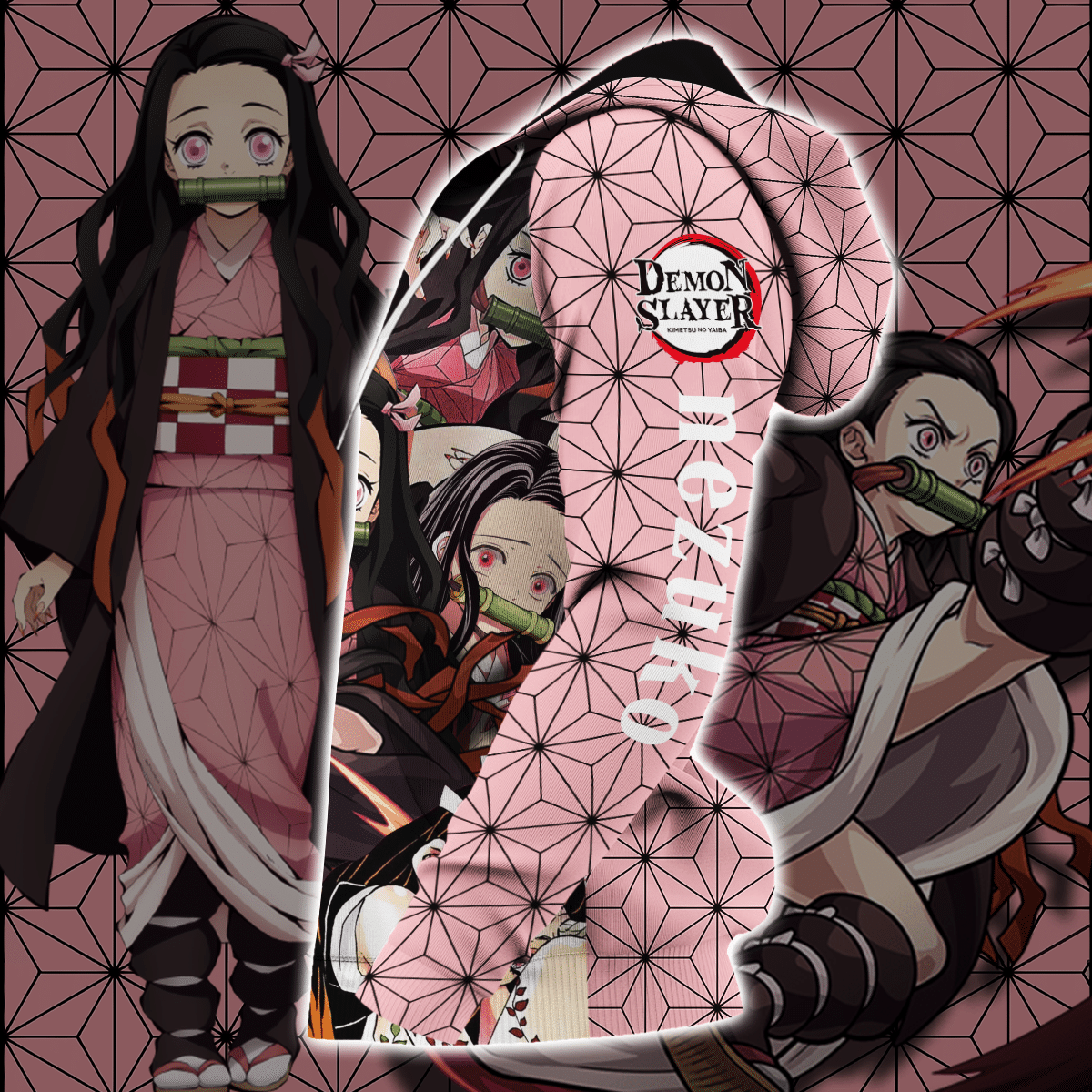 Unifinz Demon Slayer Hoodie Nezuko Kamado Pink Pattern Kimetsu No Yaiba Logo Zip Hoodie Demon Slayer Apparel 2022