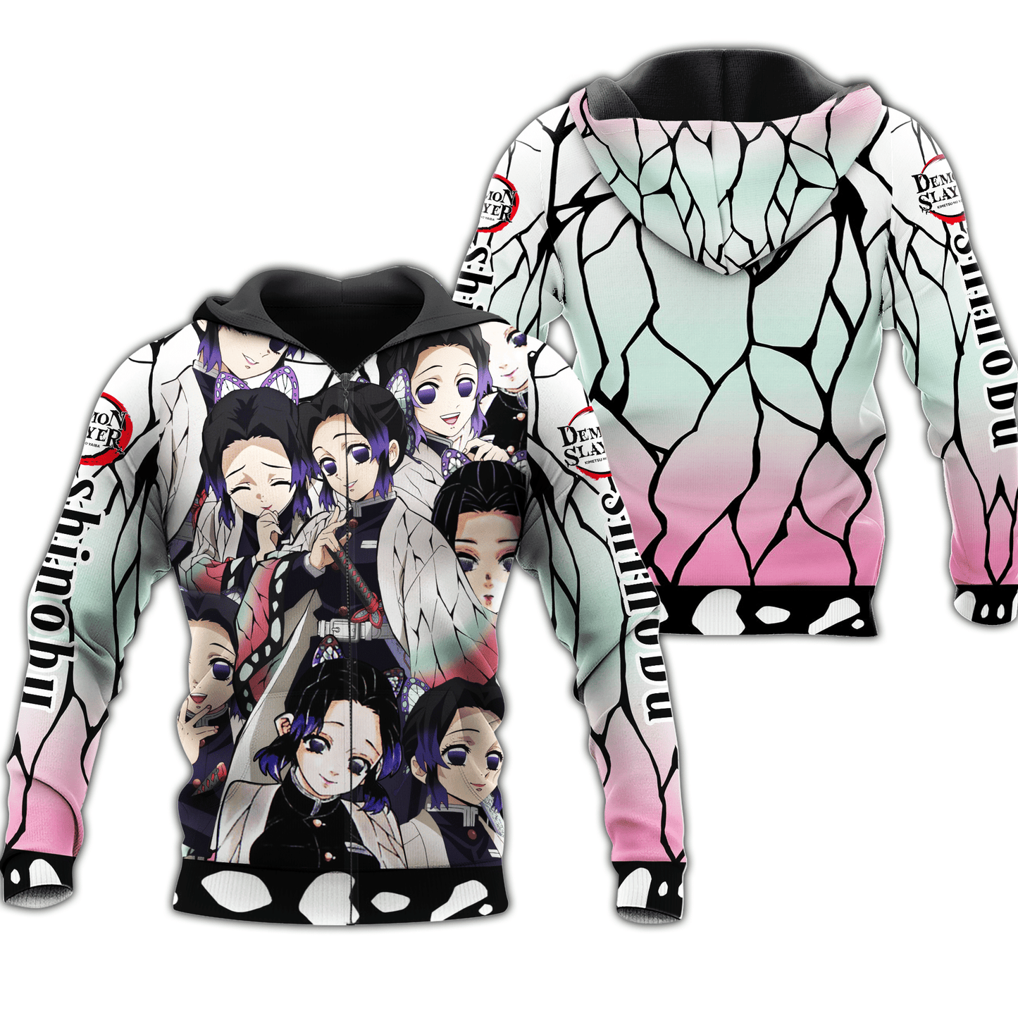 Unifinz Demon Slayer Hoodie Shinobu Kocho Kimetsu No Yaiba Logo Zip Hoodie Demon Slayer Apparel 2022