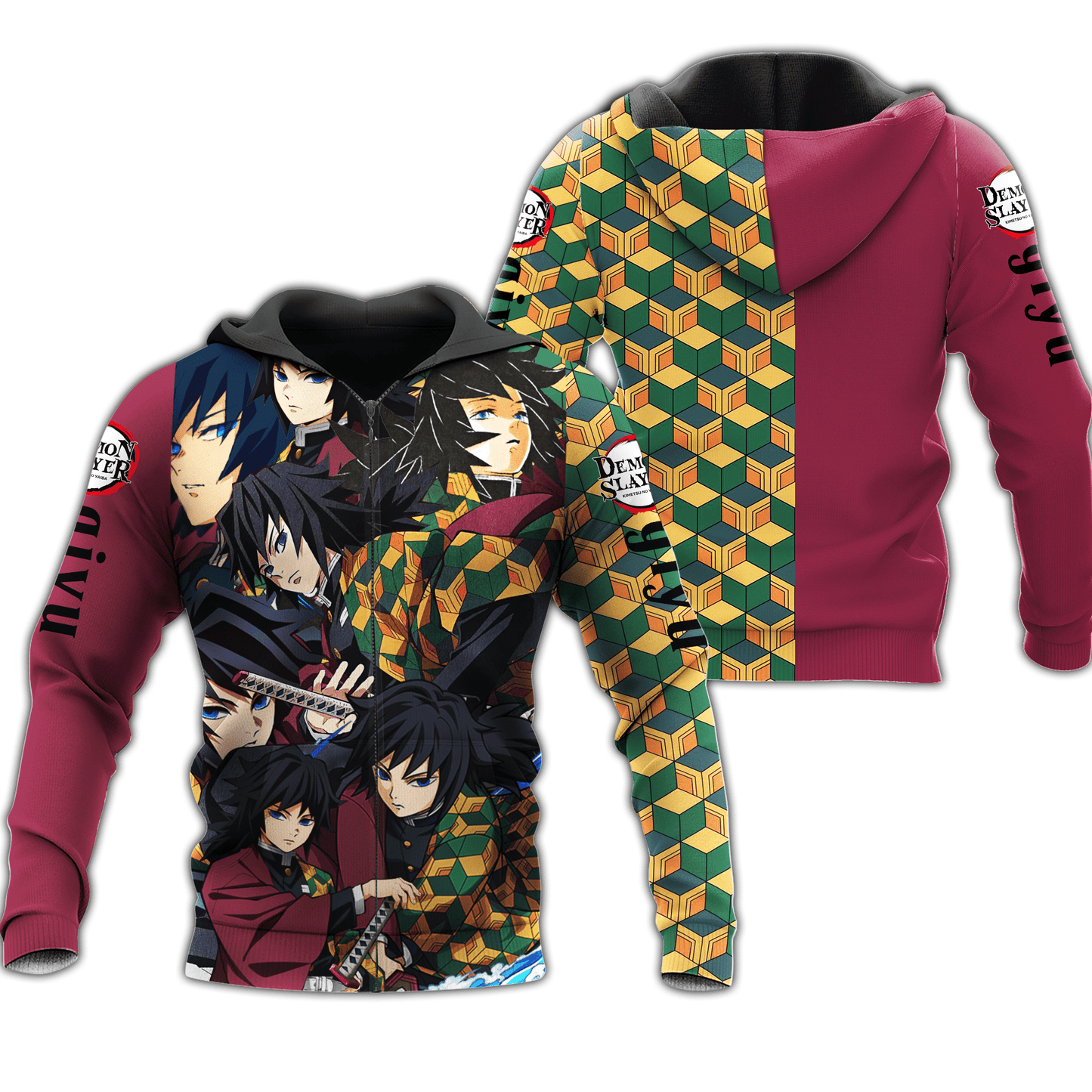 Unifinz Demon Slayer Hoodie Giyu Tomioka Uniform Kimetsu No Yaiba Zip Hoodie Demon Slayer Apparel 2022