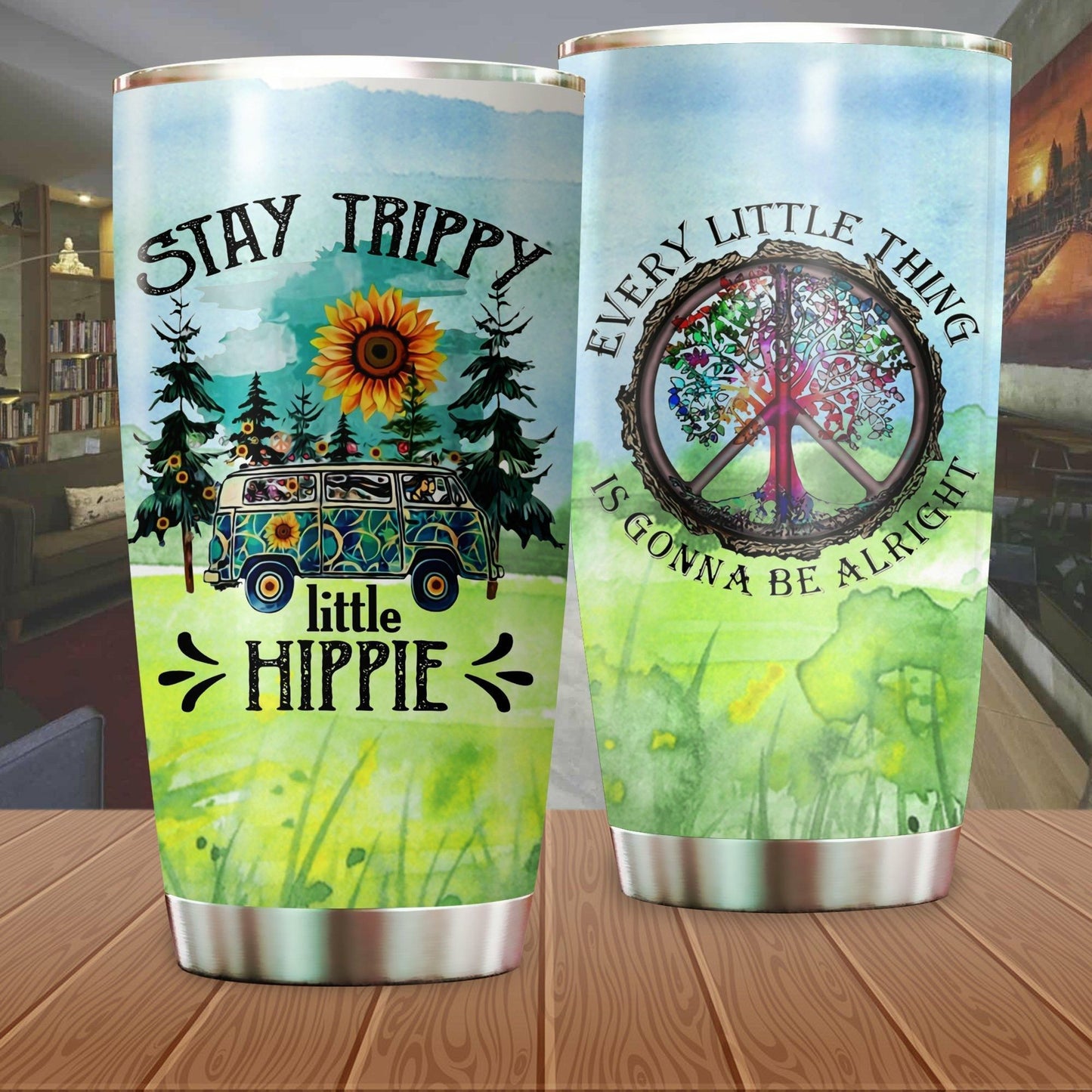  Hippie Tumbler 20 Oz Stay Trippy Little Hippie Everything Is Gonna Be Alright Peace Sign Tumbler Cup 20 Oz Travel Mug