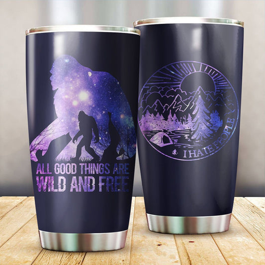 Unifinz Bigfoot Camping Tumbler 20 oz All Good Things Are Wild And Free Tumbler Cup 20 oz 2022