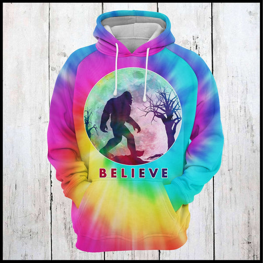 Unifinz Bigfoot Hoodie Bigfoot The Full Moon Believe Tie Dye Hoodie Apparel Adult Unisex Full Print 2022