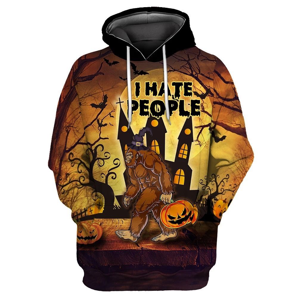 Unifinz Bigfoot Halloween Hoodie I Hate People Halloween Bigfoot Orange Yellow Hoodie Apparel 2022