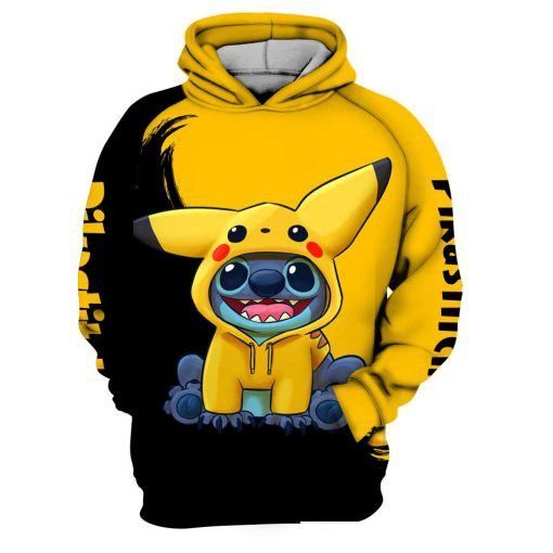 DN Hoodie Stitch Hoodie Stitch Cosplay Pikachu Pikastitch Yellow Black Hoodie