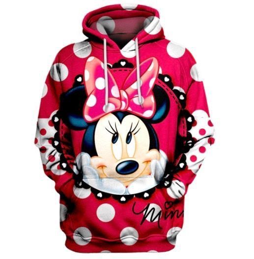 DN Hoodie Minnie Hoodie Minnie Cute Face White Dots Pink Hoodie