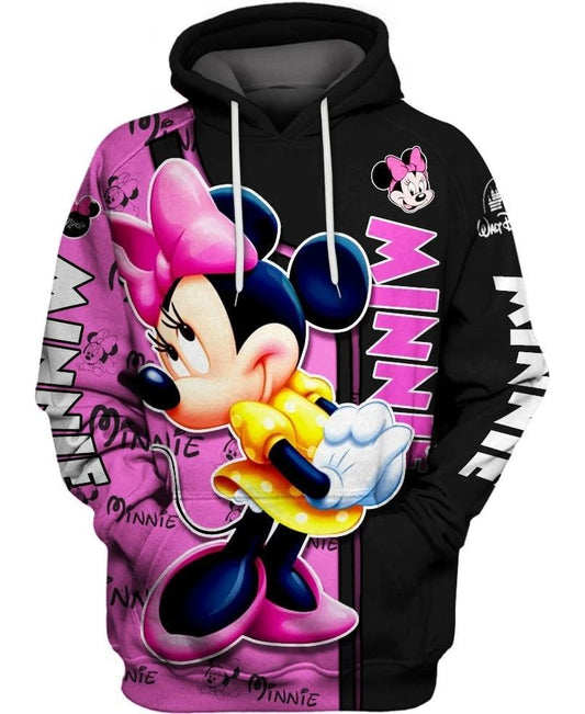 DN Hoodie Minnie Hoodie Minnie Pattern Cute Pose Minnie Black Pink Hoodie