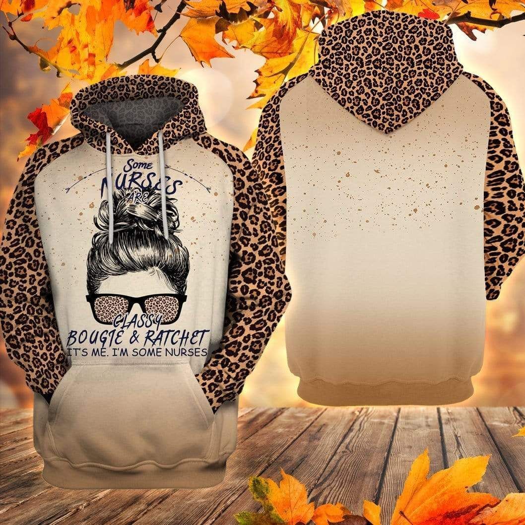 Unifinz Nurse Apparel Some Nurses Are Classy Bougie And Ratchet Leopard Pattern Hoodie Nurse Hoodie 2022