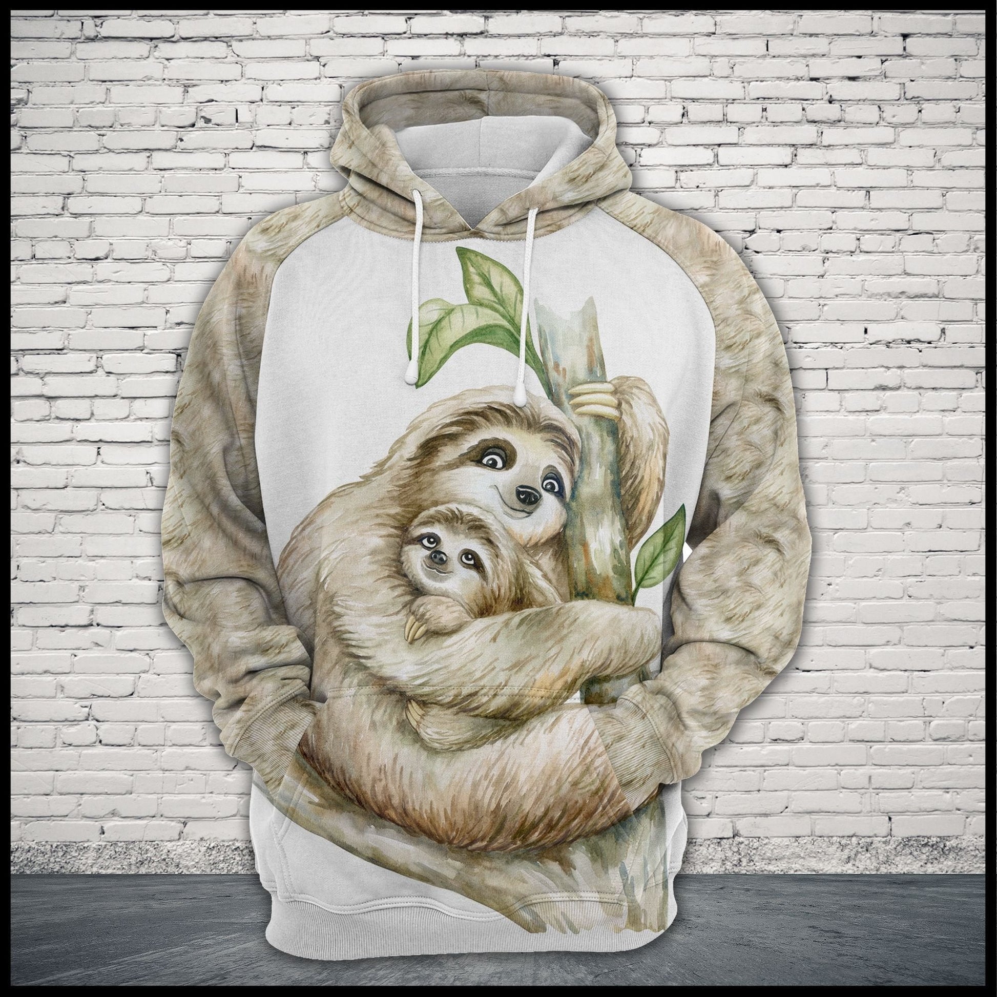  Sloth T-shirt Sloth Mom And Baby Cute White T-shirt Hoodie Adult Full Print