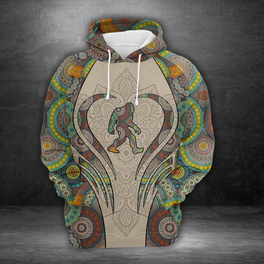 Unifinz Bigfoot Hoodie Bigfoot Mandala Pattern Hoodie Apparel Adult Full Print 2022