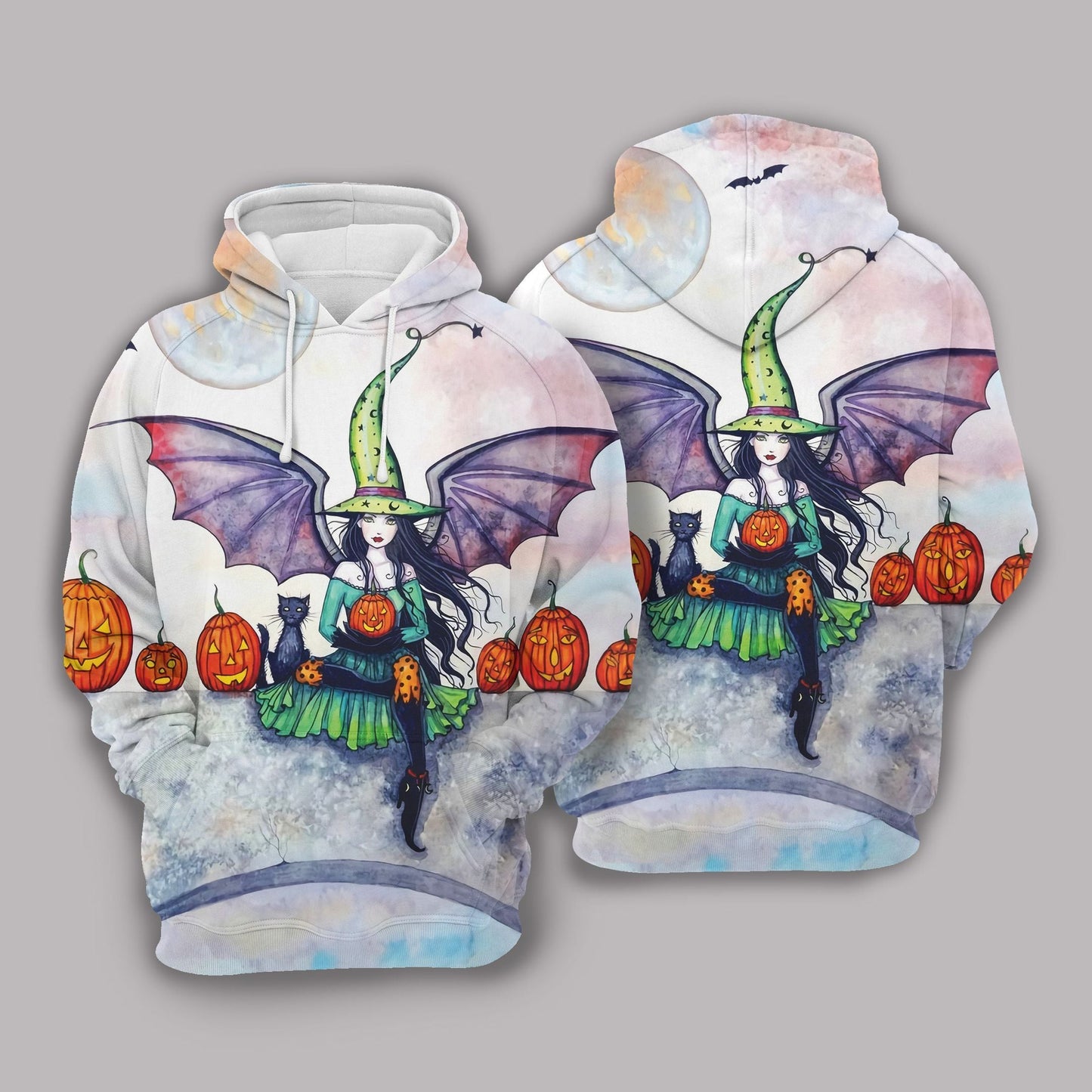 Halloween Hoodie Halloween Witch With Wings White Hoodie Halloween Clothing