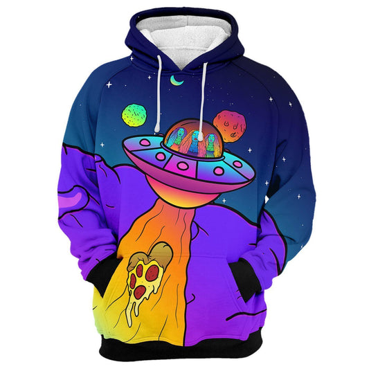 Unifinz UFO Hoodie Funny UFO Pizza Blue Hoodie Apparel Adult Unisex Ful Print 2022