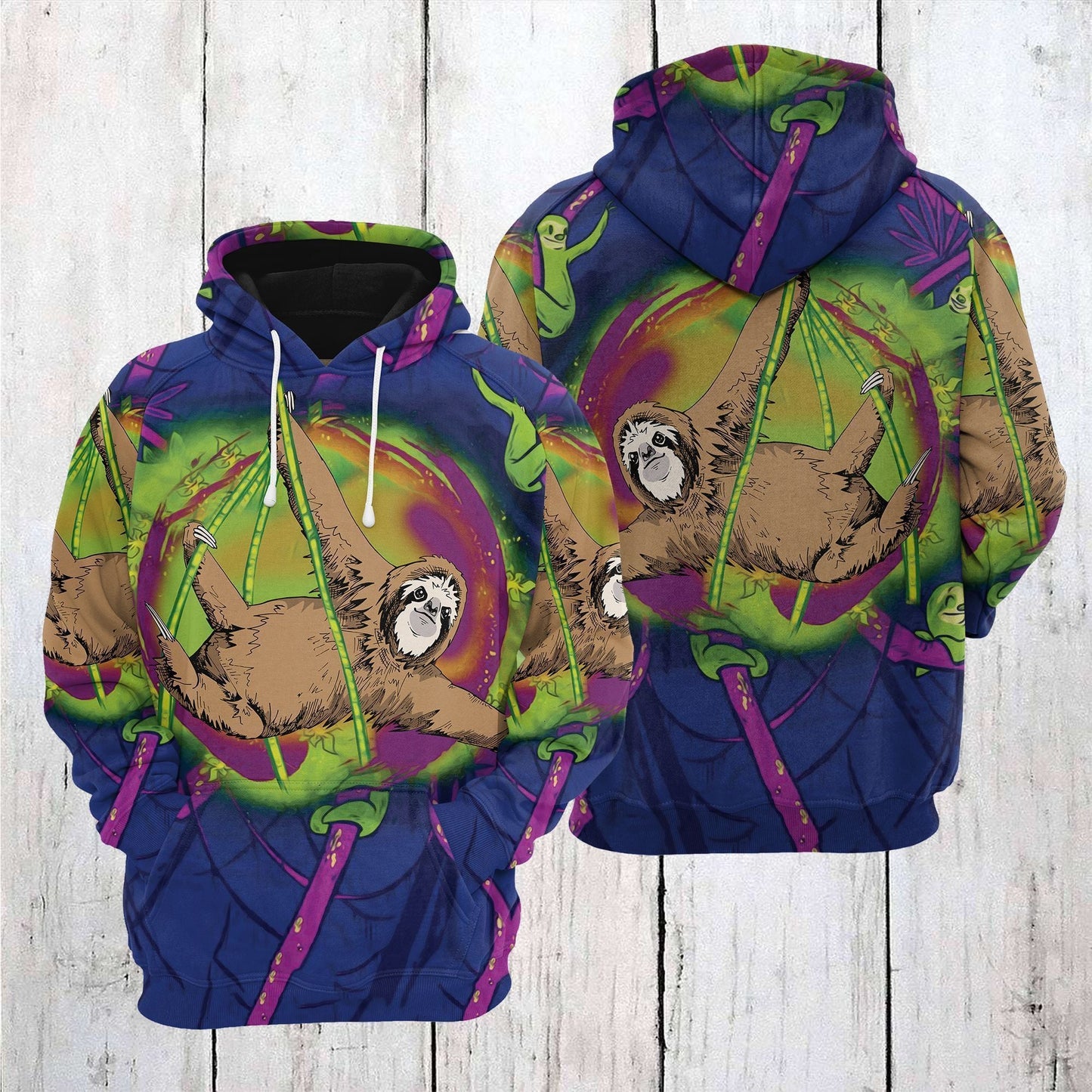  Sloth T-shirt Sloths Hanging On Tree Blue Green T-shirt Hoodie Adult Full Print