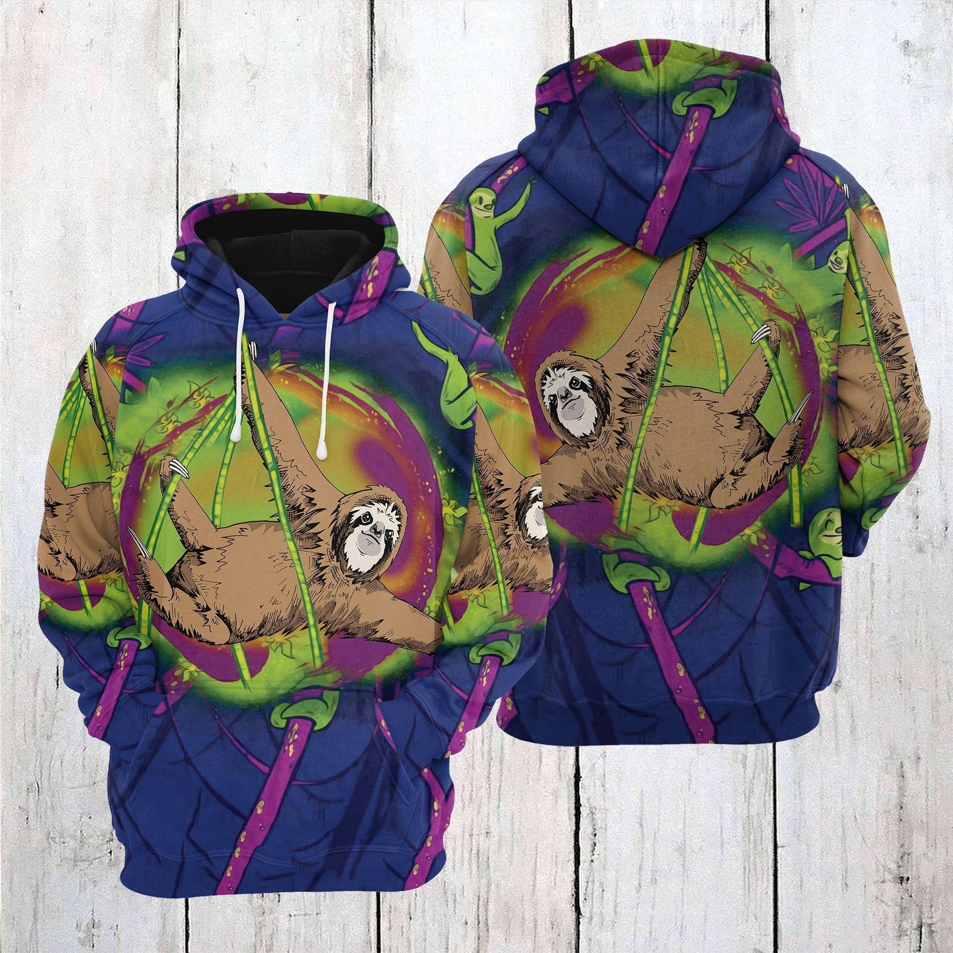  Sloth T-shirt Sloths Hanging On Tree Blue Green T-shirt Hoodie Adult Full Print