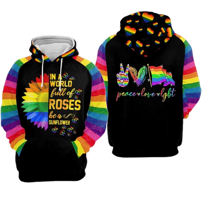 Unifinz LGBT Pride Hoodie In A World Full Of Rose Be A Sunflower Peace Love LGBT Hoodie LGBT Apparel 2022