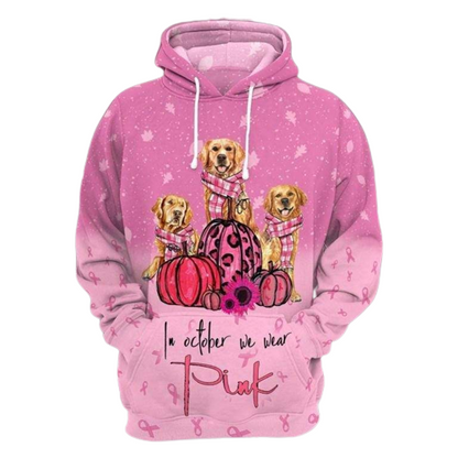  Breast Cancer Hoodie Breast Cancer Golden Retriever In October Wear Pink Hoodie Apparel Full Print Full Size