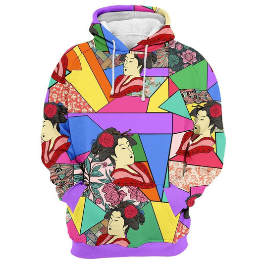  Japan Hoodie Japanese Geisha Multicolor Pattern Hoodie Adult Colorful Full Print