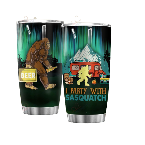 Unifinz Bigfoot Camping Tumbler Cup 20 oz I Party With Sasquatch Beer Bigfoot Tumbler Bigfoot Tumbler Cup 2023