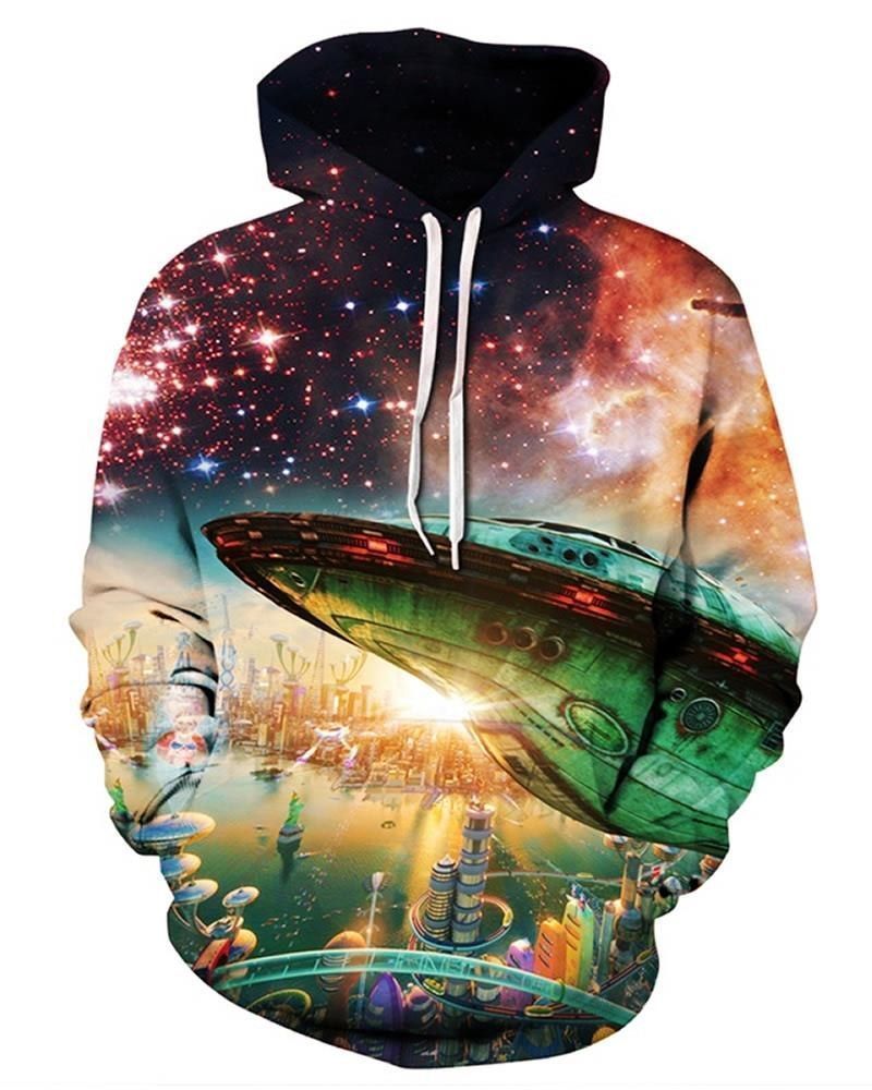 Unifinz UFO Hoodie UFO Above The City 3D Hoodie Apparel Adult Full Print 2022