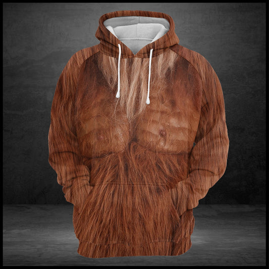 Unifinz Bigfoot Hoodie Brown Bigfoot Fur Costume 3D Hoodie Apparel Adult Full Size Full Print 2022