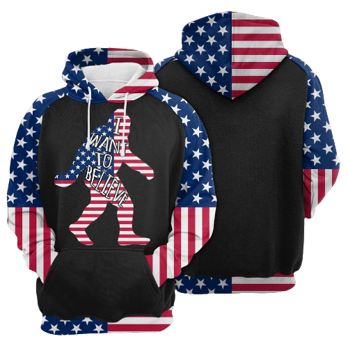 Unifinz Bigfoot Hoodie I Want To Believe American Flag Hoodie Apparel Adult Unisex Full Size 2022