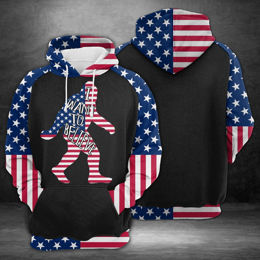 Unifinz Bigfoot Hoodie I Want To Believe American Flag Hoodie Apparel Adult Unisex Full Size 2022