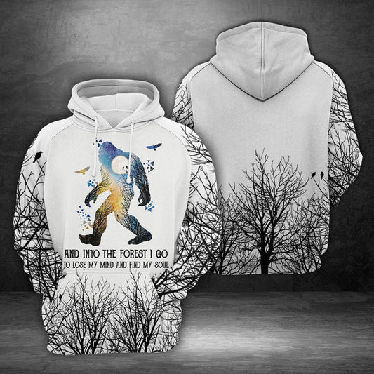 Unifinz Bigfoot Hoodie Bigfoot And Into The Forest I Go Black Forest White Hoodie Apparel Adult Unisex Full Print 2022