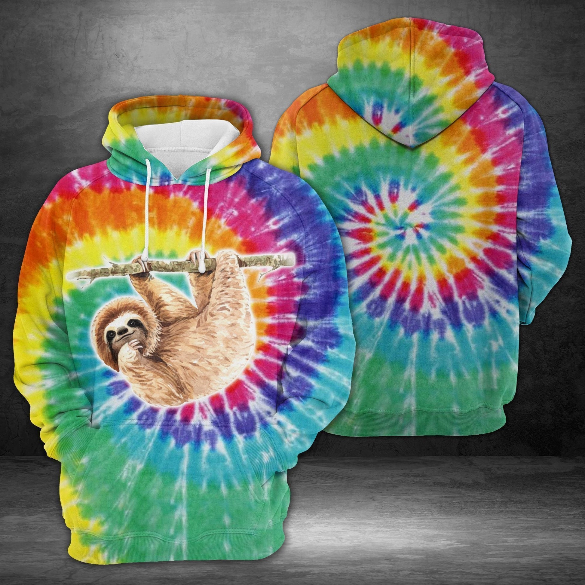  Sloth T-shirt Sloth Tie Dye Cute T-shirt Sloth Lover Hoodie Adult Colorful Full Print