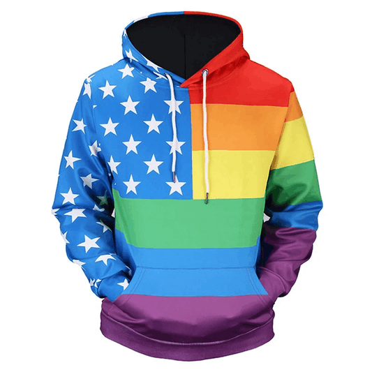 Unifinz LGBT Hoodie LGBT Rainbow Color American Flag 3D Hoodie LGBT Apparel 2022