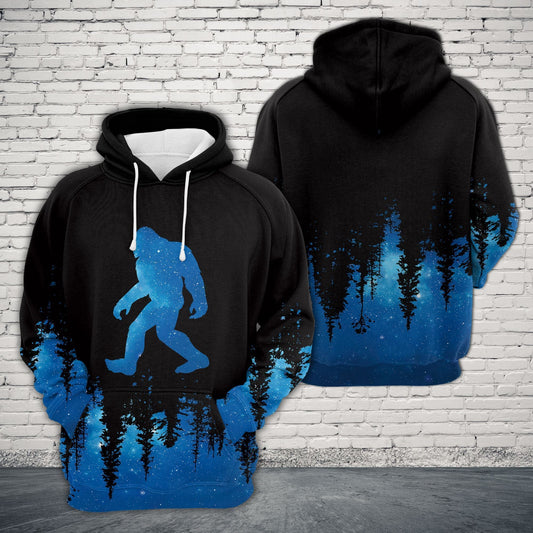 Unifinz Bigfoot Hoodie Bigfoot In The Forest Clearly Night Sky Black Blue Hoodie Men Women Adult Full Print 2022