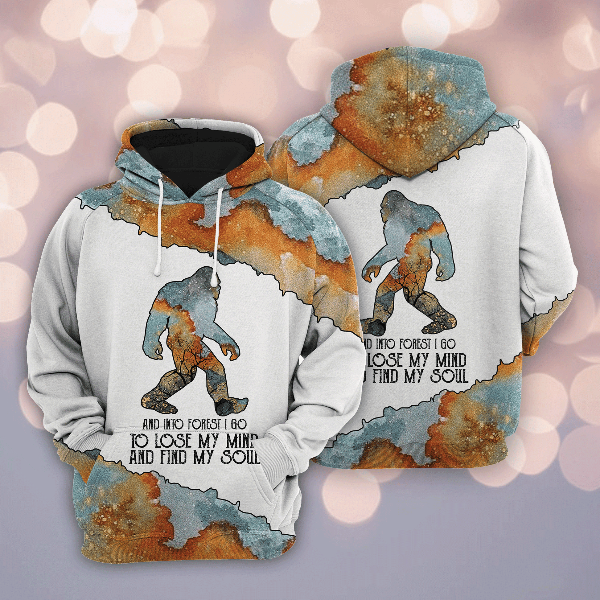 Unifinz Bigfoot Hoodie Bigfoot Into The Forest White Orange Blue Hoodie Apparel Adult Unisex Full Print 2022
