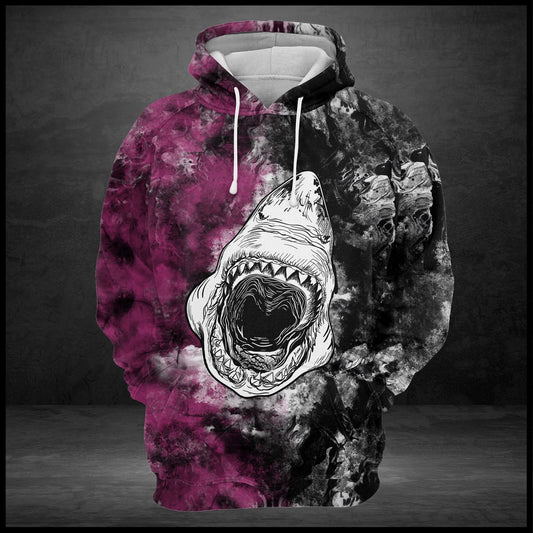 Shark Hoodie Great Shark Scary Smoke Black Pink Hoodie Shark Week Gift Adult Unisex Full Print