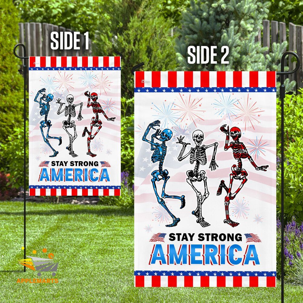 Unifinz Independence Day Flags Skull Dancing Stay Strong America 4th Of July Garden Flag 4th Of July House Flag 2022