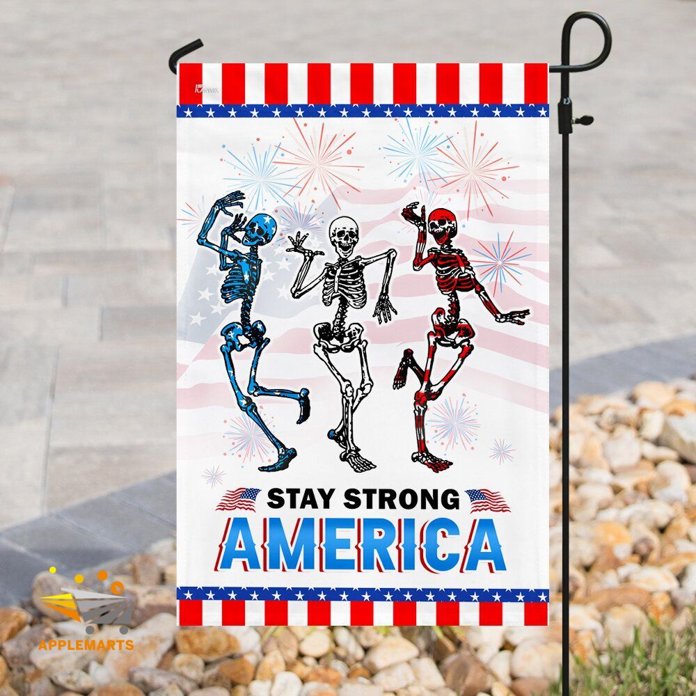 Unifinz Independence Day Flags Skull Dancing Stay Strong America 4th Of July Garden Flag 4th Of July House Flag 2022