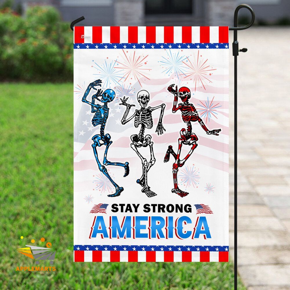 Unifinz Independence Day Flags Skull Dancing Stay Strong America 4th Of July Garden Flag 4th Of July House Flag 2022