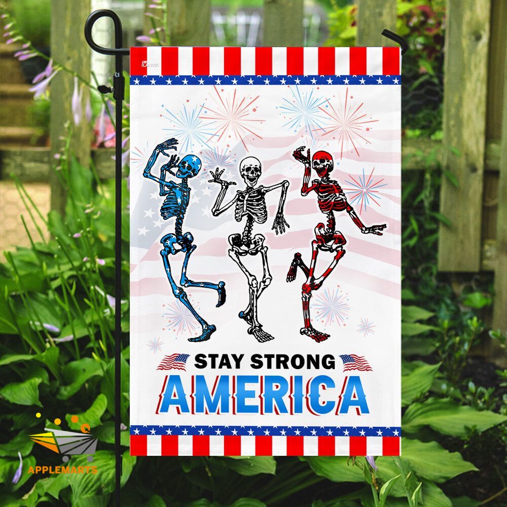 Unifinz Independence Day Flags Skull Dancing Stay Strong America 4th Of July Garden Flag 4th Of July House Flag 2022