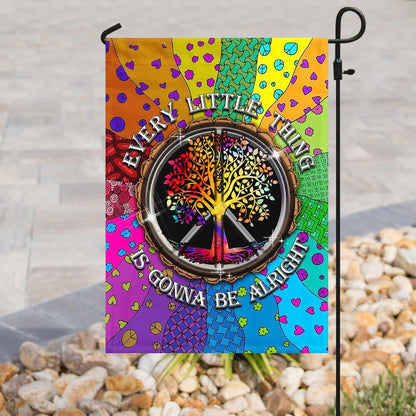  Hippie Garden Flag Every Little Thing Is Gonna Be Alright Tree Colorful House Flag