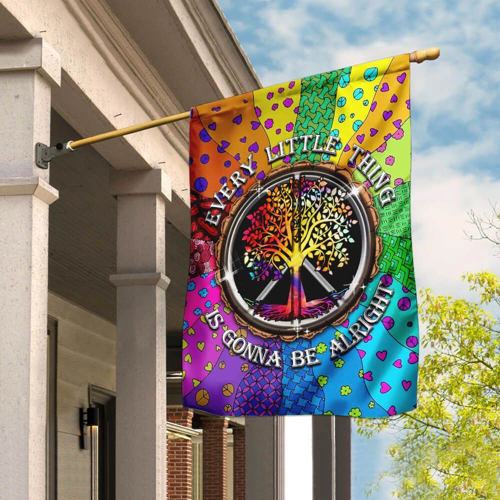  Hippie Garden Flag Every Little Thing Is Gonna Be Alright Tree Colorful House Flag